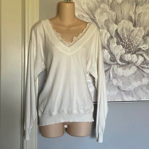 SOLD WHBM V-neck Sweater with Lace Trim Sz. L